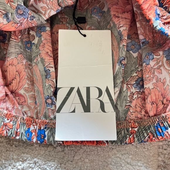 ZARA Poplin Floral Printed Crop Top w/ Puff Sleeves Size L NWT, * Read Detail * - Picture 5 of 16